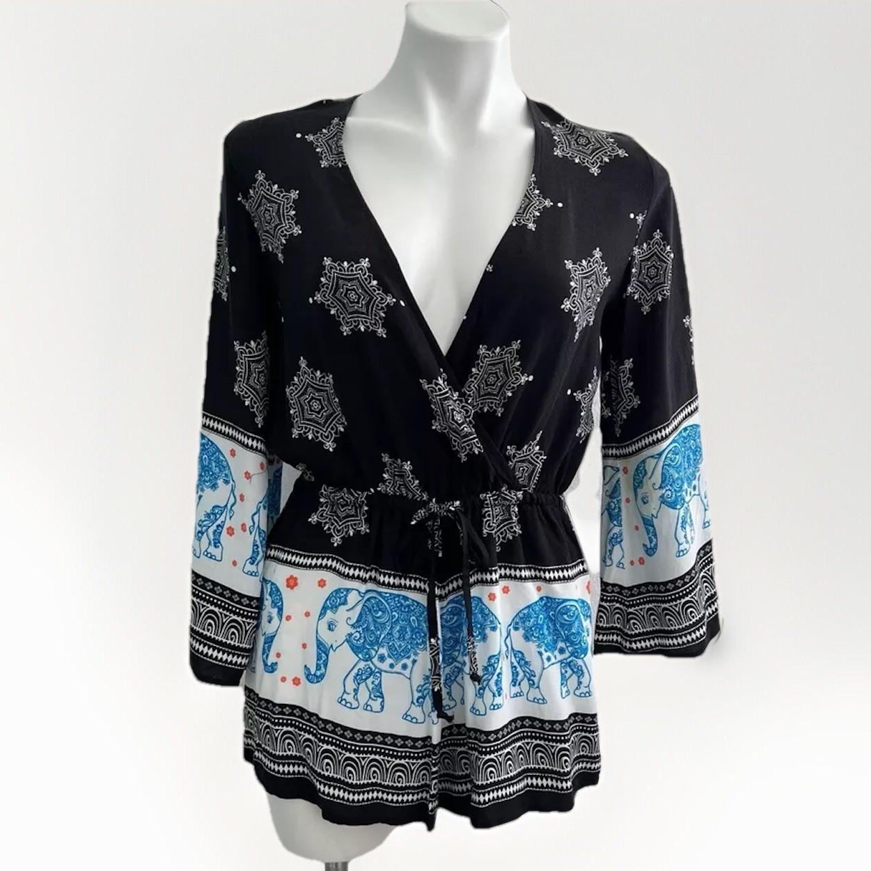Love university Womens Romper Bell Sleeve Boho Elephant Festival Jumpsuit Y2K