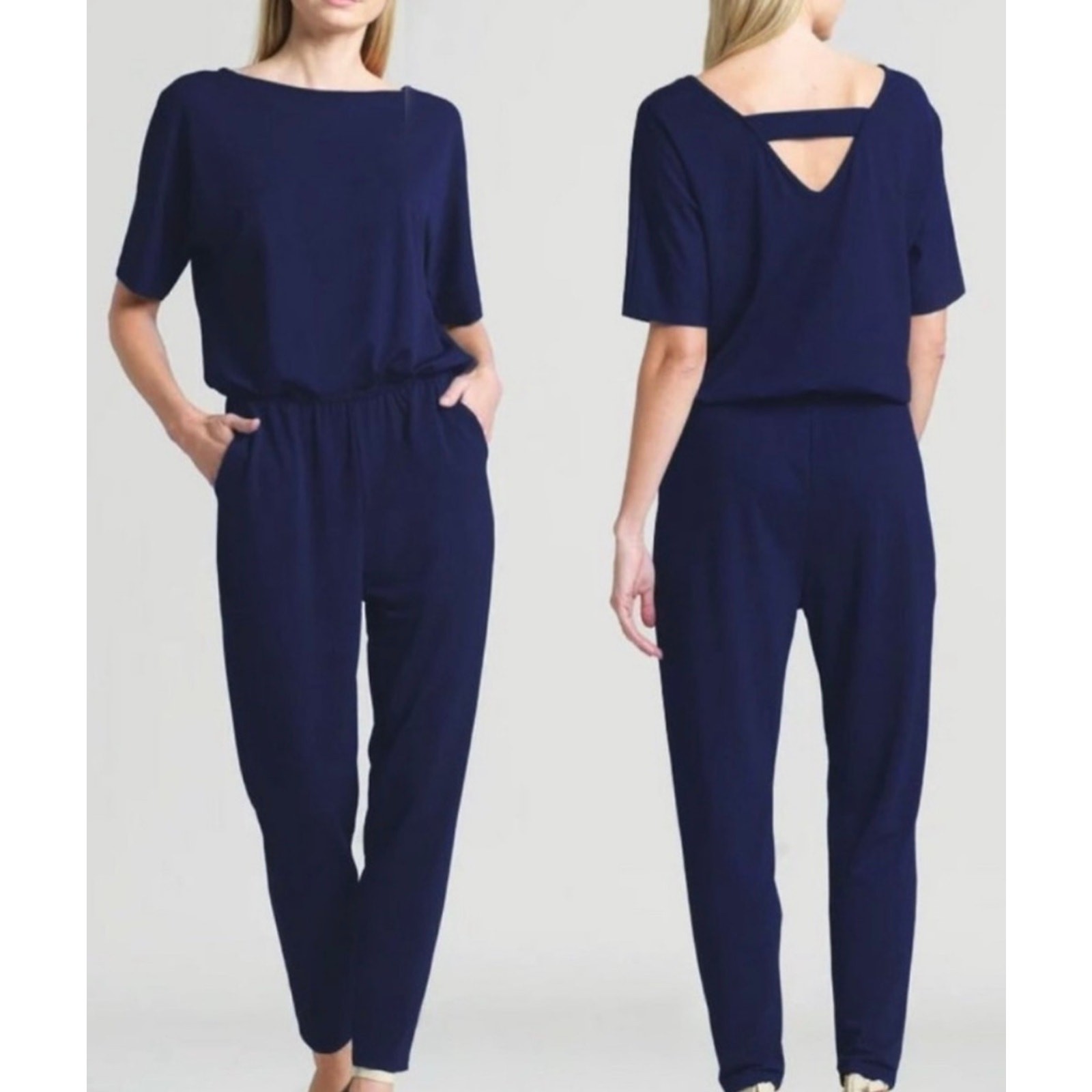 Clara Sun Woo Classic Blue Jersey Jumpsuit Short Sleeve Women’s M New