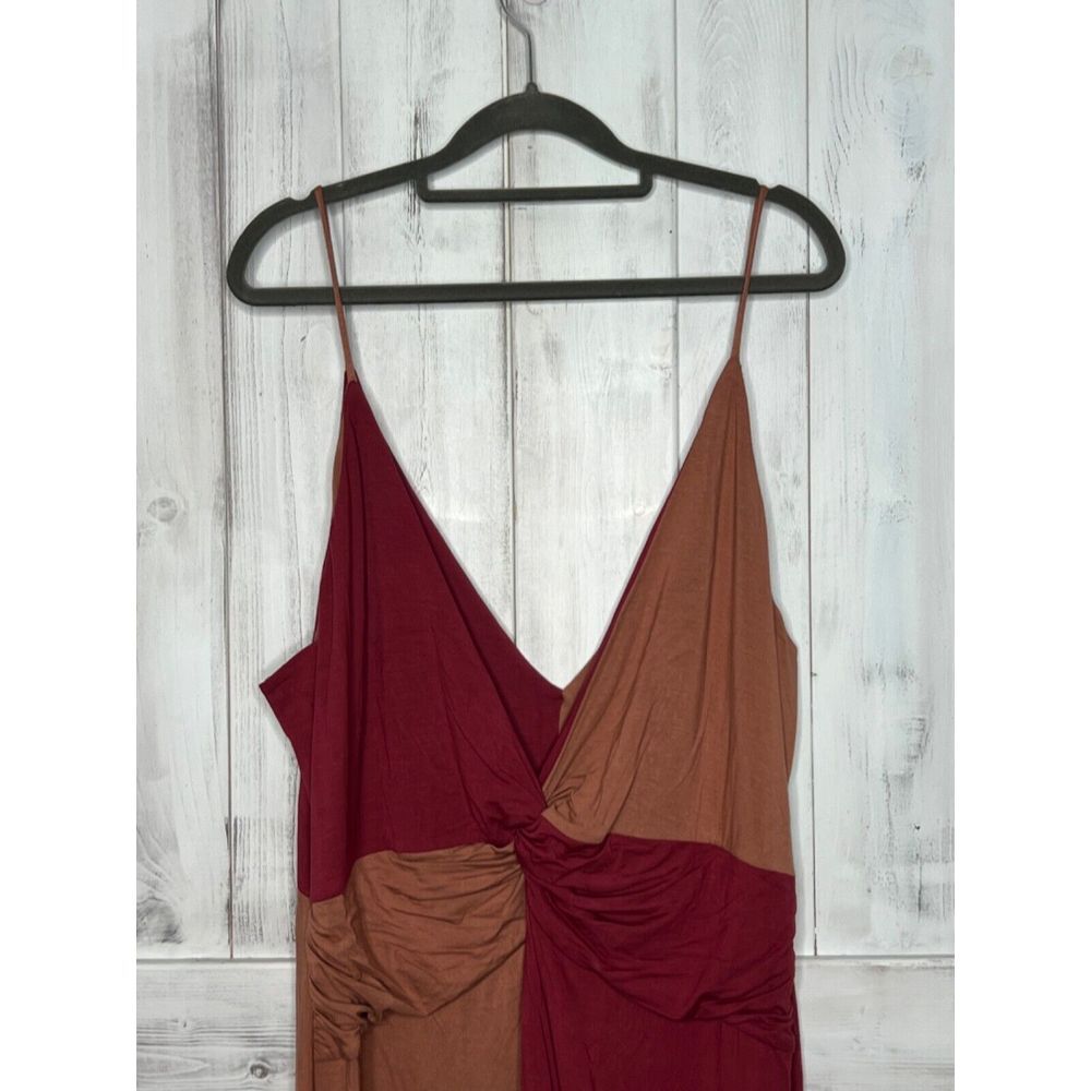 NWOT Anthropologie A+ Red Brown Colorblock Twist front Jumpsuit Plus Size 1X