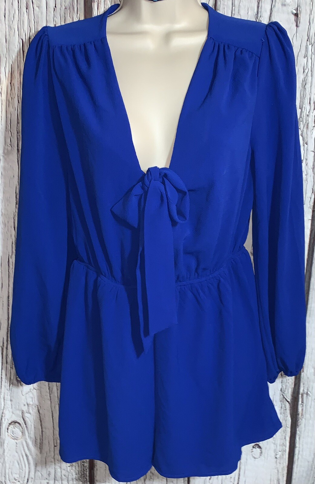 NWT Bleuh Ciel Royal Blue Medium Shorts Romper Lined Elastic Waist Tie Front