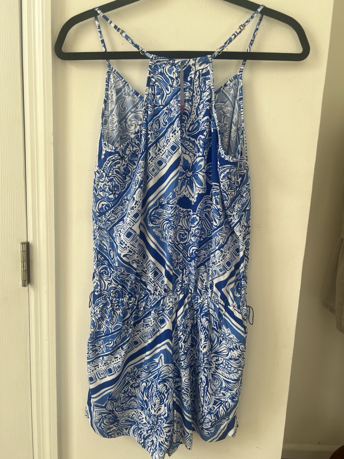 Lilly Pulitzer Size S Royal Blue & White Floral Print Romper W/Adjustable Straps
