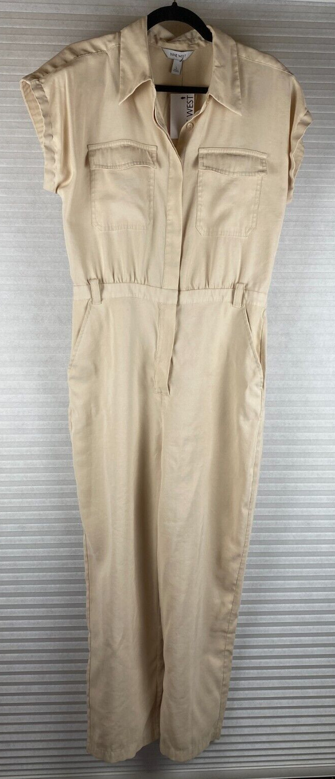 Nine West Women’s Sz L Utility Collection Beige Button Down Jumpsuit NWT
