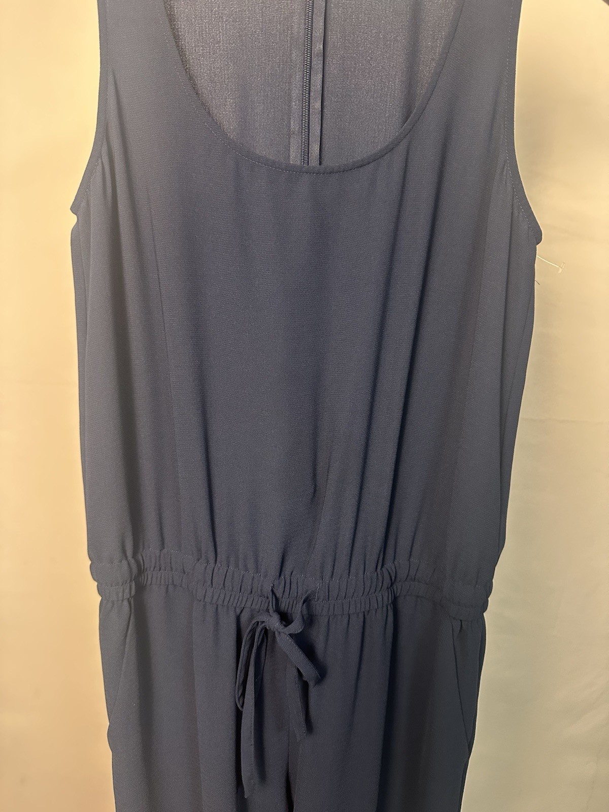 CAbi 303 Blue Solid Woven Polyester Jumpsuit Scoop Neck Size M