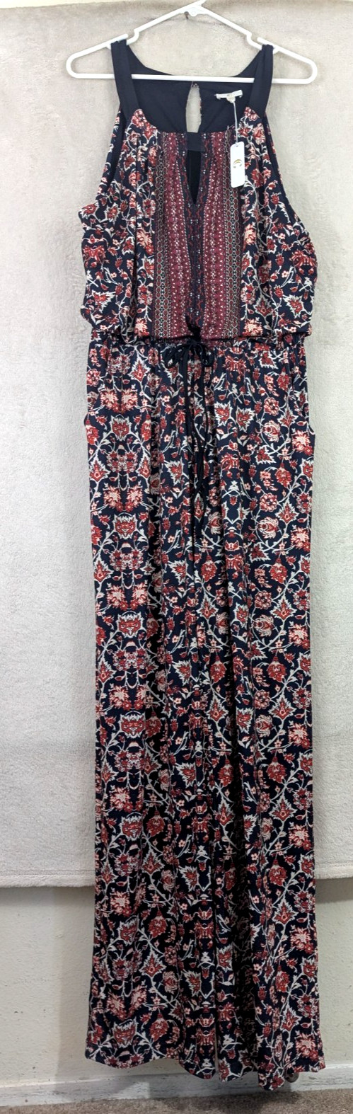 NWT Charming Charlie sz XL Slinky One Piece Jumpsuit dark blue print tank 1627
