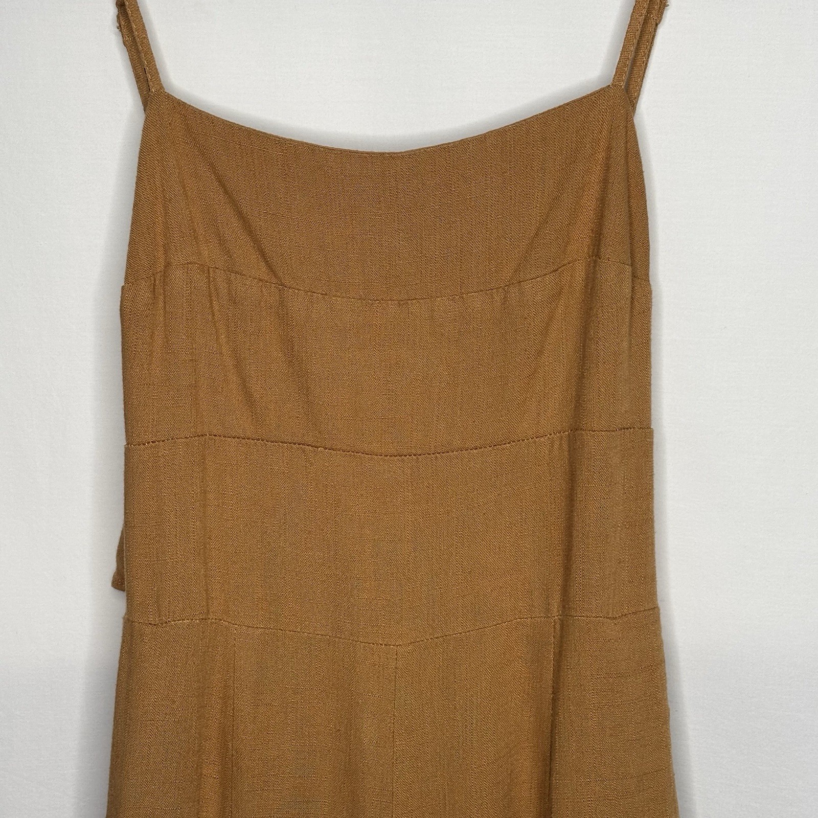 Audrey Parks Francescas Mustard Tan Linen Wide Leg Tie Back Resort Jumpsuit XS