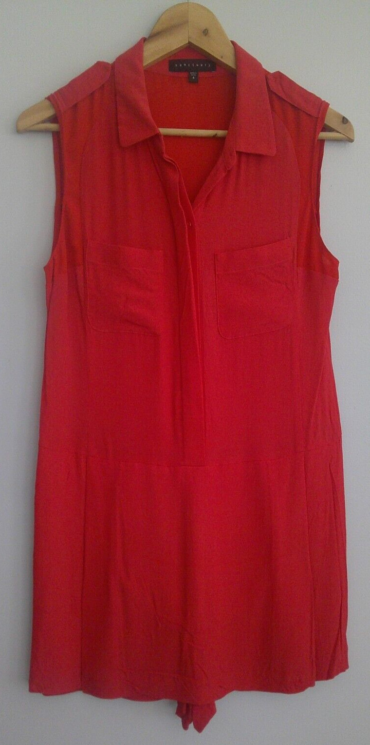 Sanctuary Coral Red Illusion Back Sleeveless Button-Down Collar Romper Size S