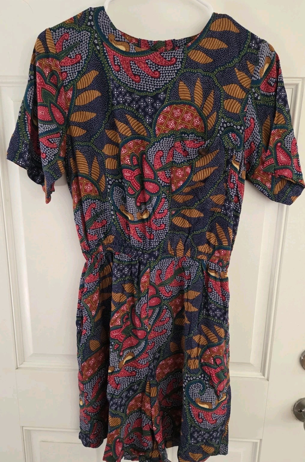 Vintage Indonesian Batik Print Unique Button Down Back Romper Jumpsuit