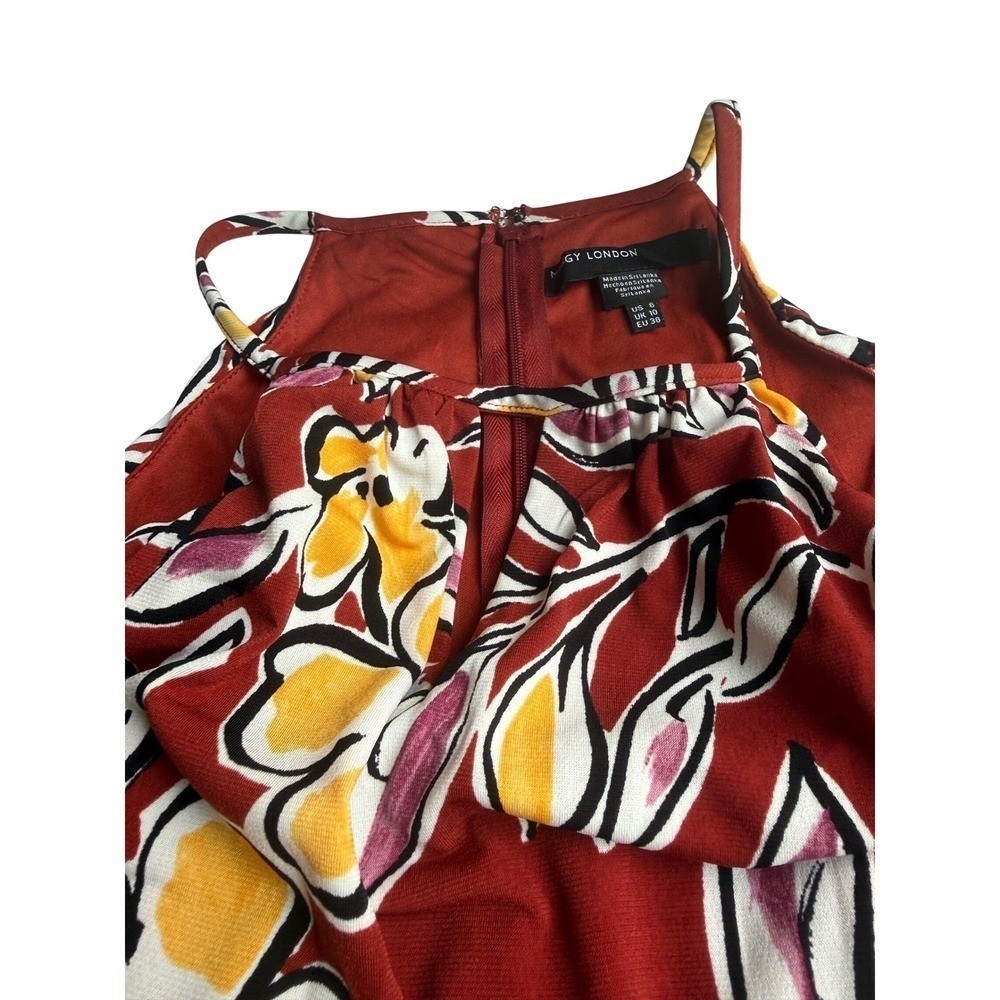 Maggy London Red Floral Halter Neck Wide Leg Jumpsuit Size 6 Tie Waist
