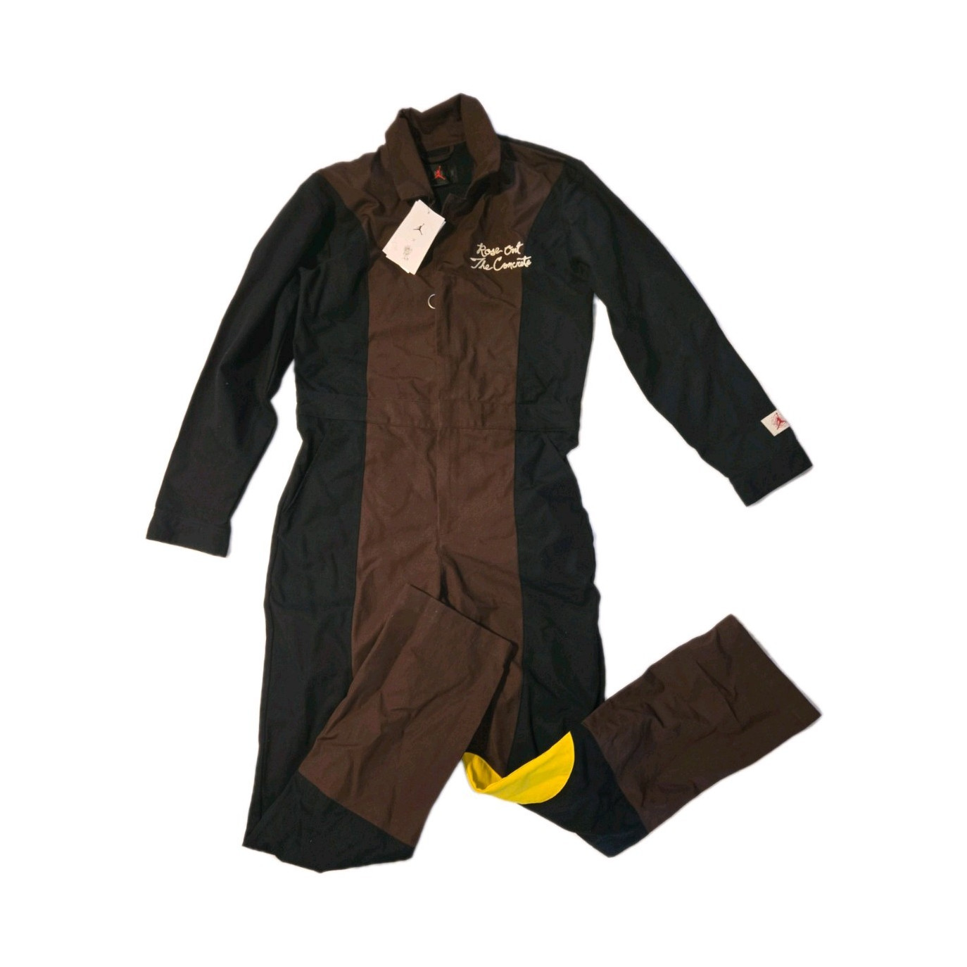 Jordan Women’s Rose Out The Concrete Jumpsuit XS Black Brown Yellow Collared