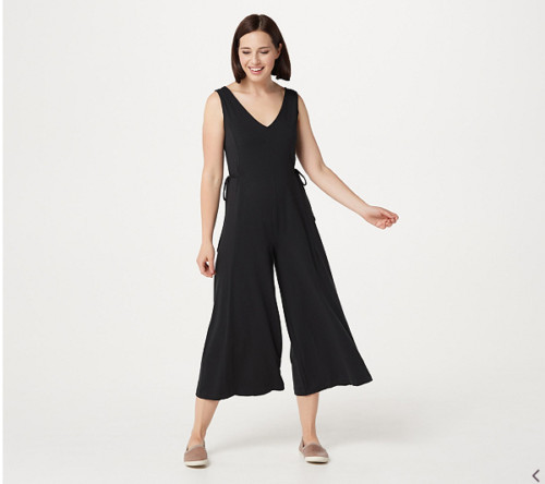 AnyBody Cozy Knit Wide-Leg Jumpsuit-Black-Tall XS-A354736-PO