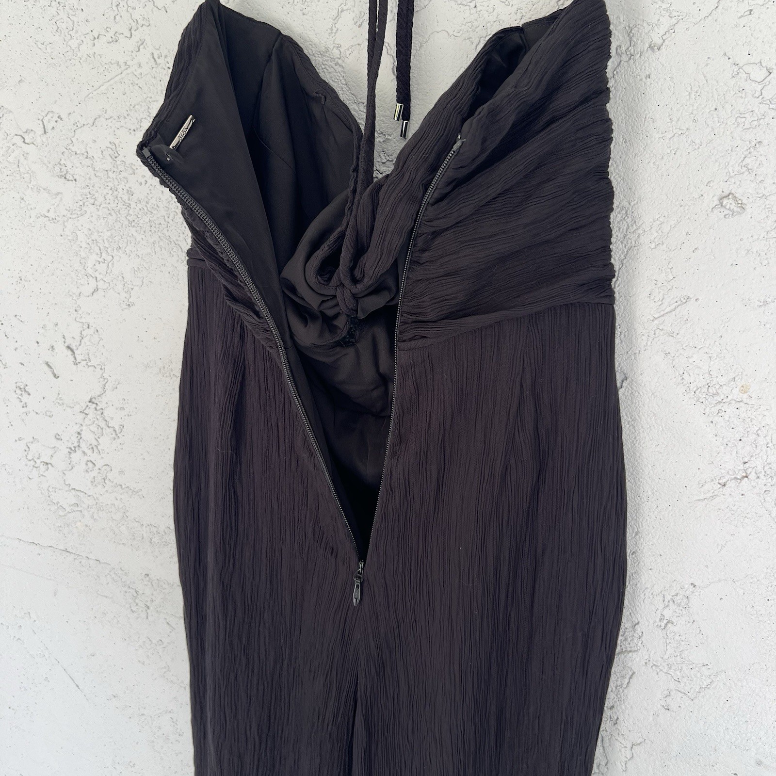 Alexis Jada Wide Leg Cut Out Halter Formal Tie Jumpsuit Black Size Small