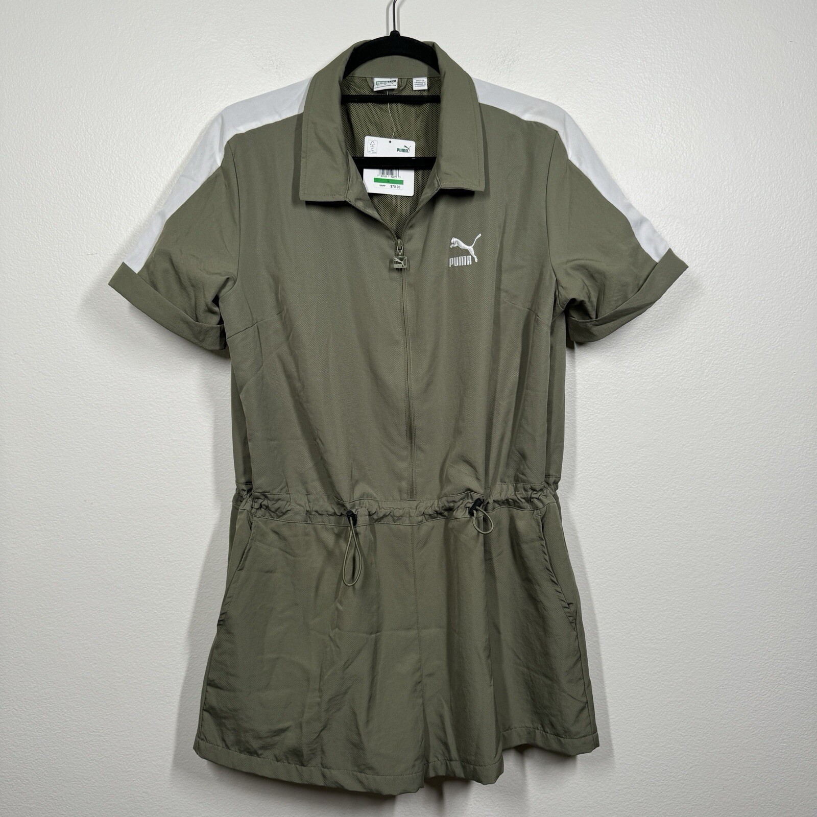 Puma Romper Womens Large Olive Green Zip Up Short Mesh Lined NU-TILITY Gorpcore
