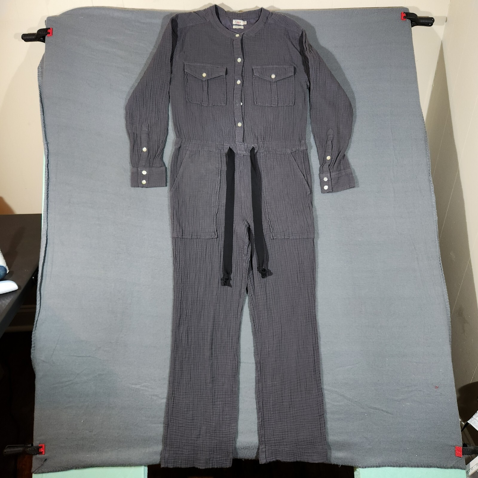 Faherty Dream Organic Cotton Gauze Jumpsuit Gray Womens Medium Minimalist Boho