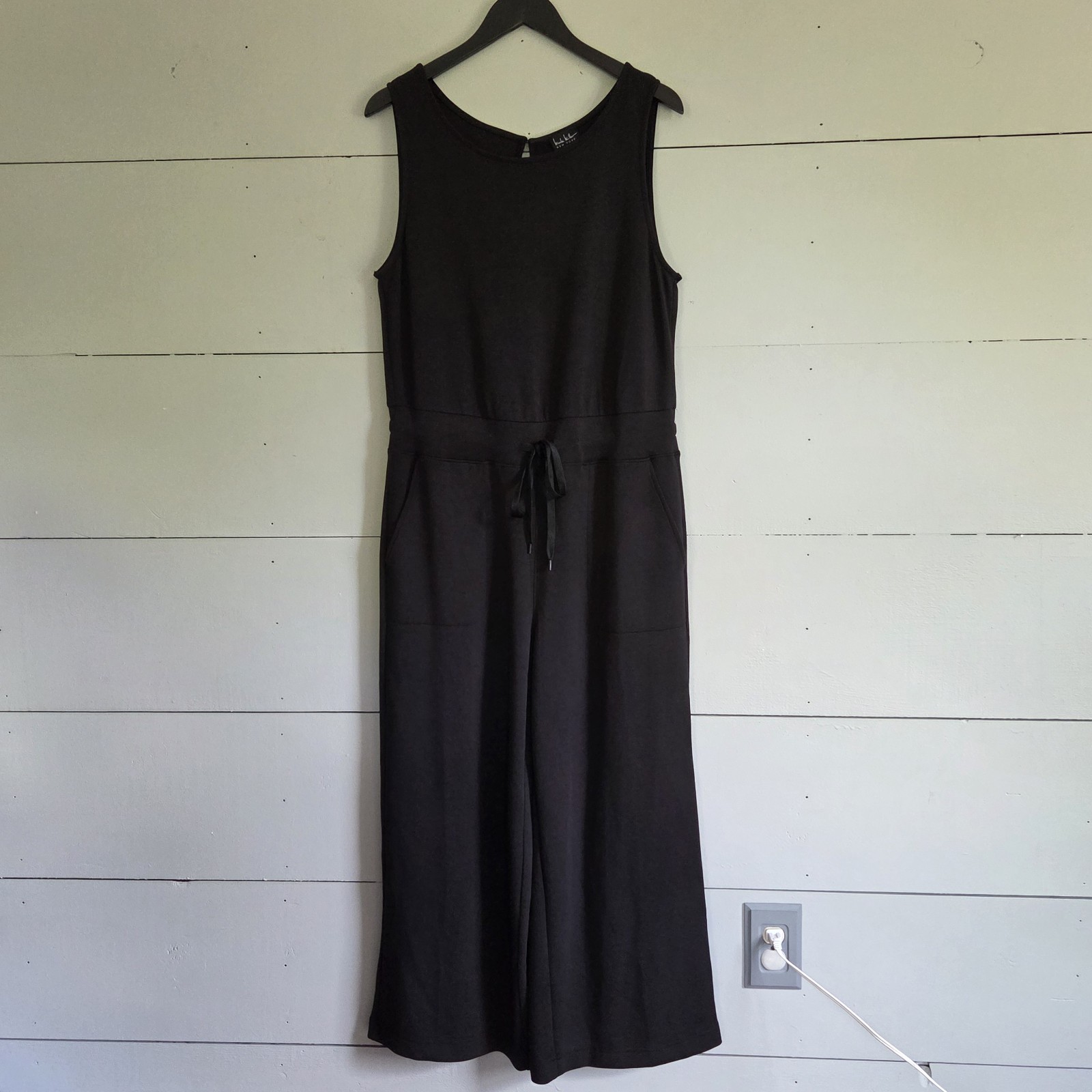 Nicole Miller New York Black Sleeveless Drawstring Wide-Leg Jumpsuit 1X