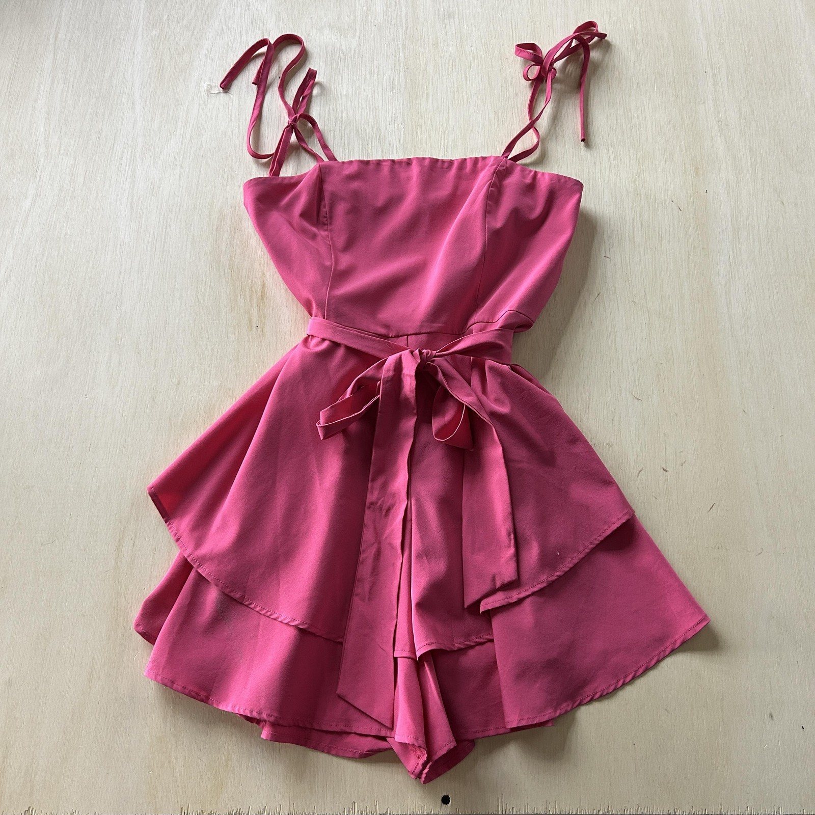 Zexxxy Romper Womens Med Pink Sleeveless Tie Waist Layered Dressy One Piece