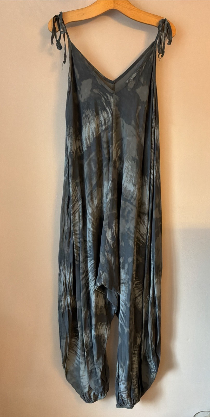 Made In Italy Grey Tie Dye Print Loose Quirky Lagenlook Jumpsuit – One Size