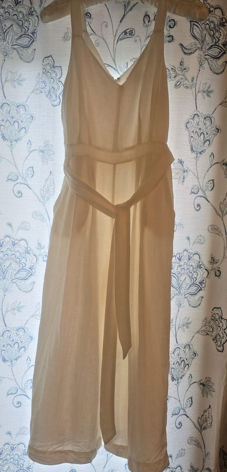 Loft Womens Linen Blend Lined Jumpsuit V-Neck Size 8 Cream White Wide Leg Crop
