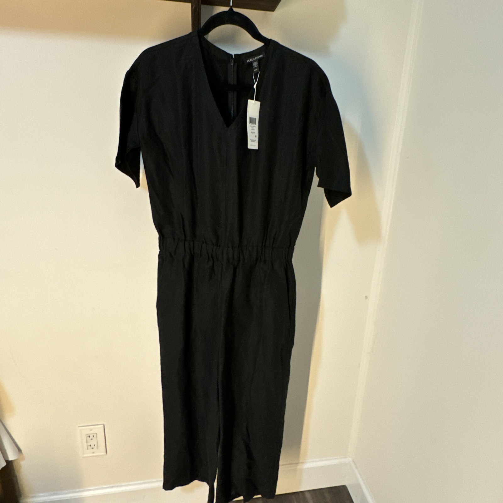 Eileen Fisher Jumpsuit Size XS/TP Black Wide Leg Cropped Drawstring NWT $278