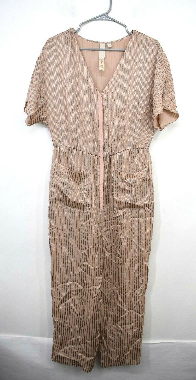 Dolan Womens Pink Stripe Jumpsuit Short Sleeve Pockets Snap Button Front S