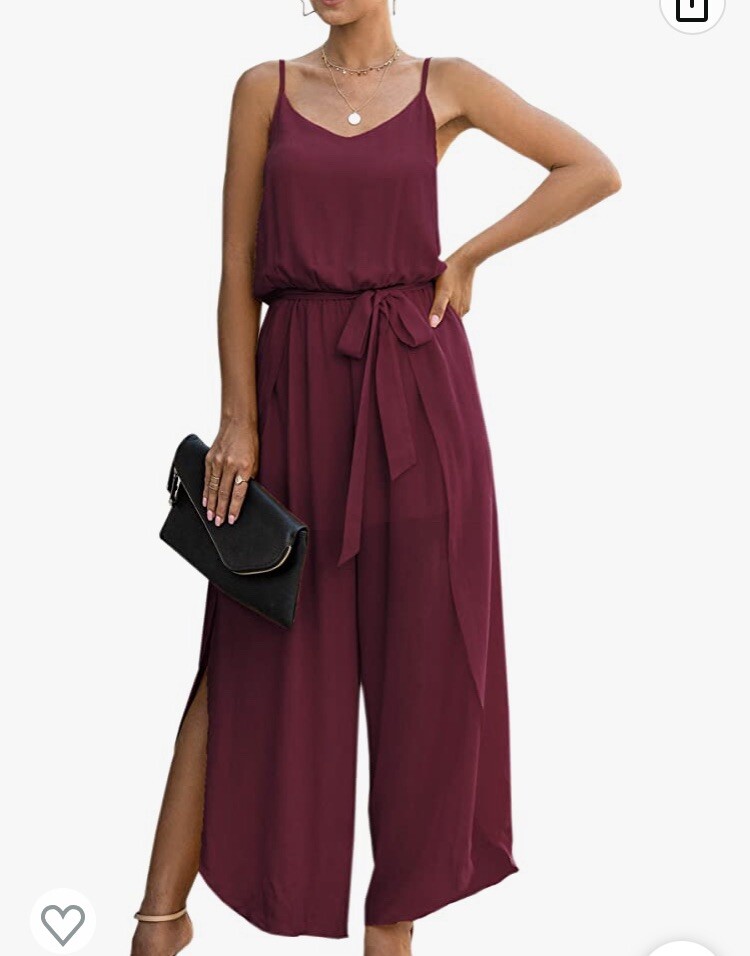 Ecowish Ladies Jumpsuit small Burgundy spaghetti strap wide leg comfy Summer