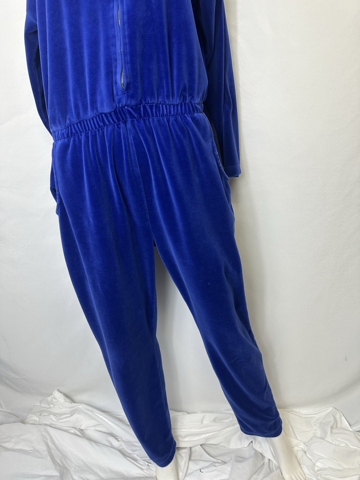 Vtg Essential Elements Womens Zip Up Velour Jumpsuit Size M Blue Long Sleeve Y2K