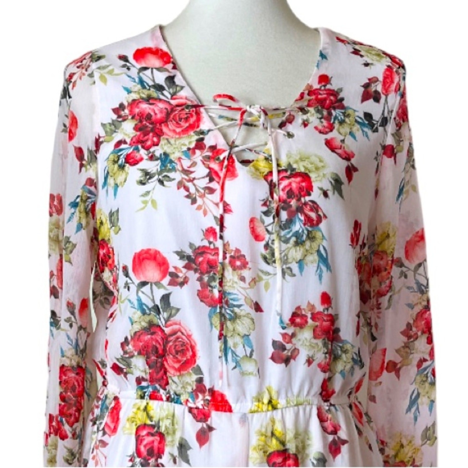 Disney Beauty & the Beast Romper Long Sleeve V-neck Chiffon Floral Women’s Large