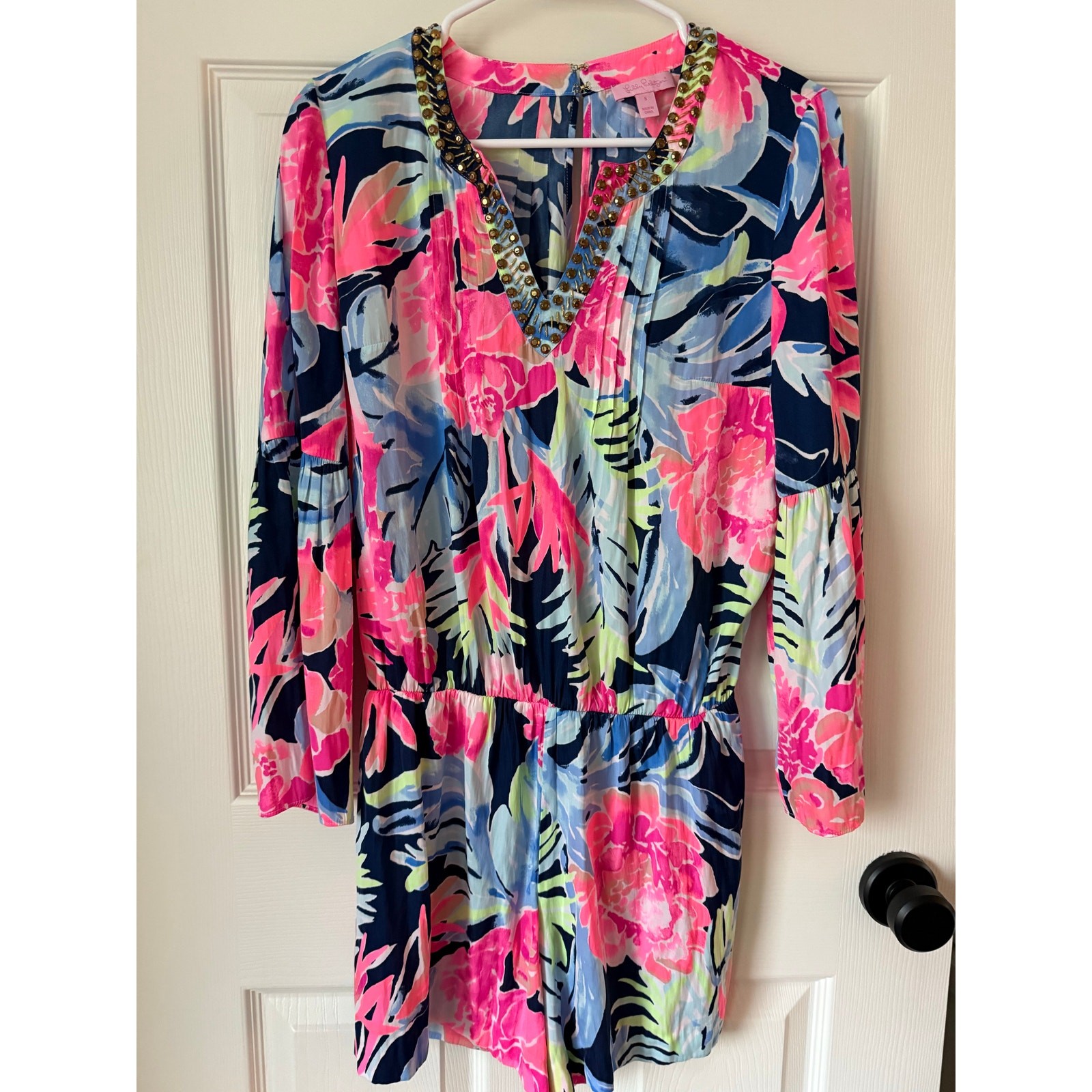 Lilly Pulitzer Ariele Romper Womens S High Tide Navy Tropicolada Preppy Beach