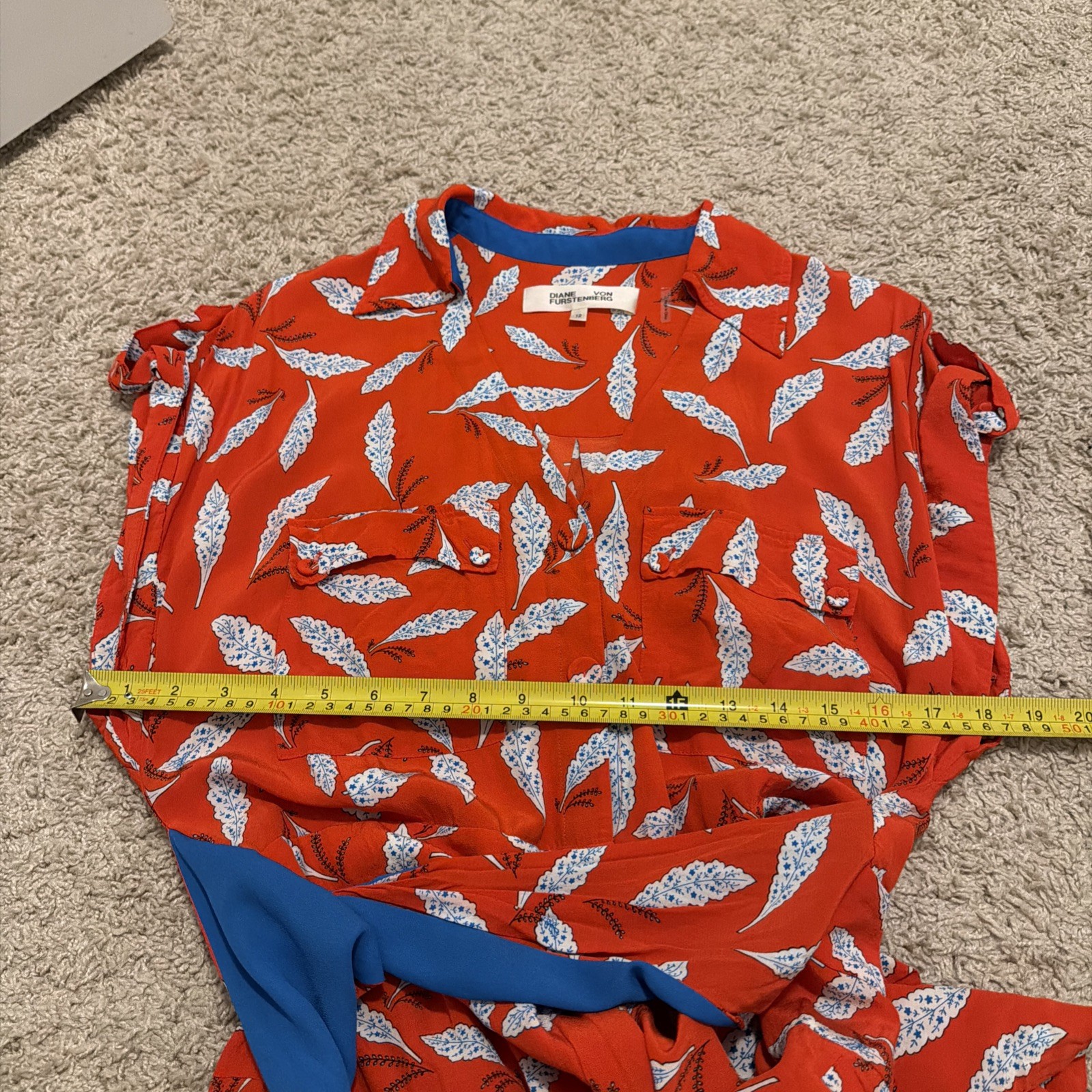 Diane Von Furstenberg Utilitarian Jumpsuit Orange Blue Benji Wrap Tie Size 12