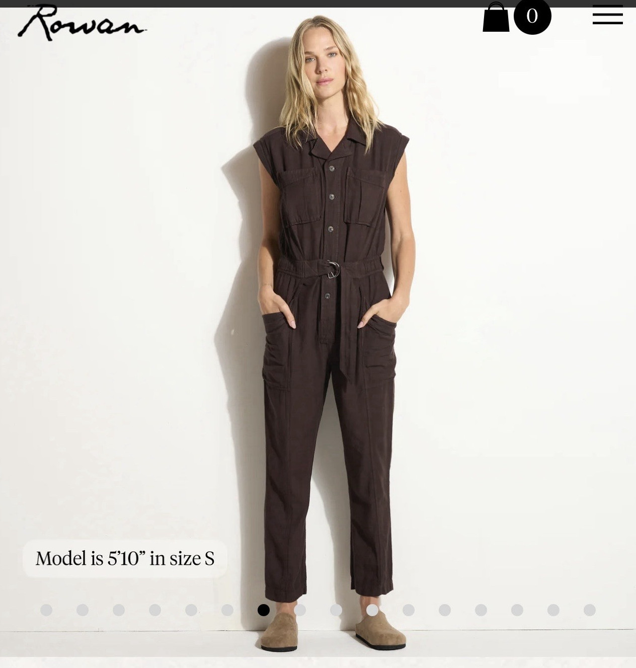 Rowan Brown Sleeveless Collared Button-Front Belted Jumpsuit Pockets S