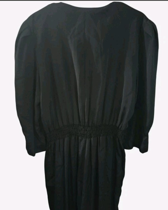 Vtg Jackie & Eric Black Jumpsuit Womens M/L Sweetheart Neck Puff Sleeve Goth 70s