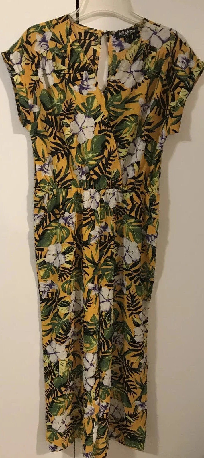 Full Circle Trends Women’s Yellow Floral Large Short Sleeved Jumpsuit! M293