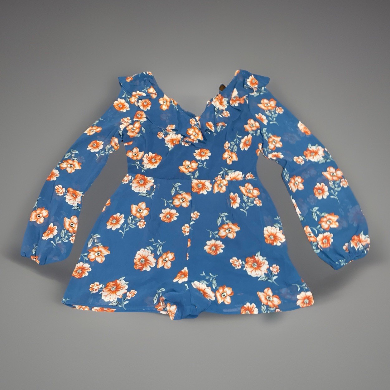 Heart & Soul Floral Long Sleeve Ruffled Neck Romper Size XL – NWT MSRP $45