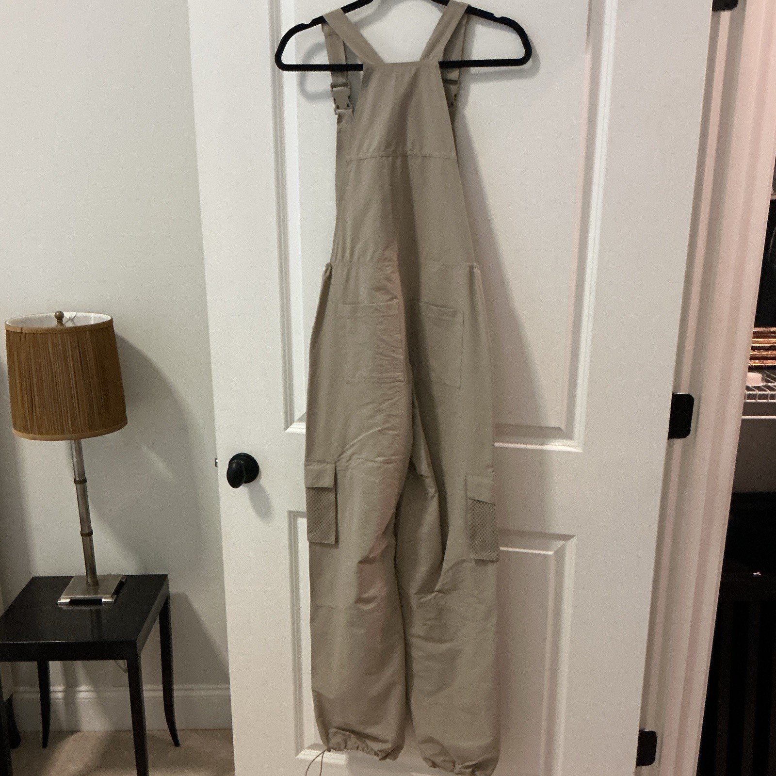 mono b Beige Ripstop Zip Front Sleeveless Jumpsuit Overalls Pockets S