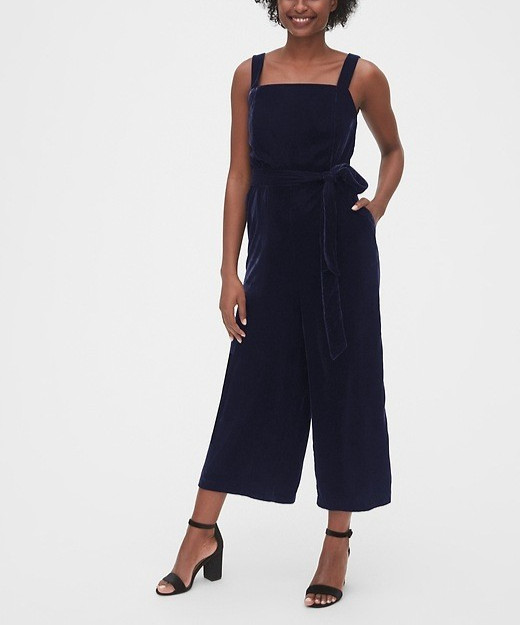 Gap Navy Blue Velvet Apron Wide-Leg Jumpsuit Sleeveless Size 0/XS Tall