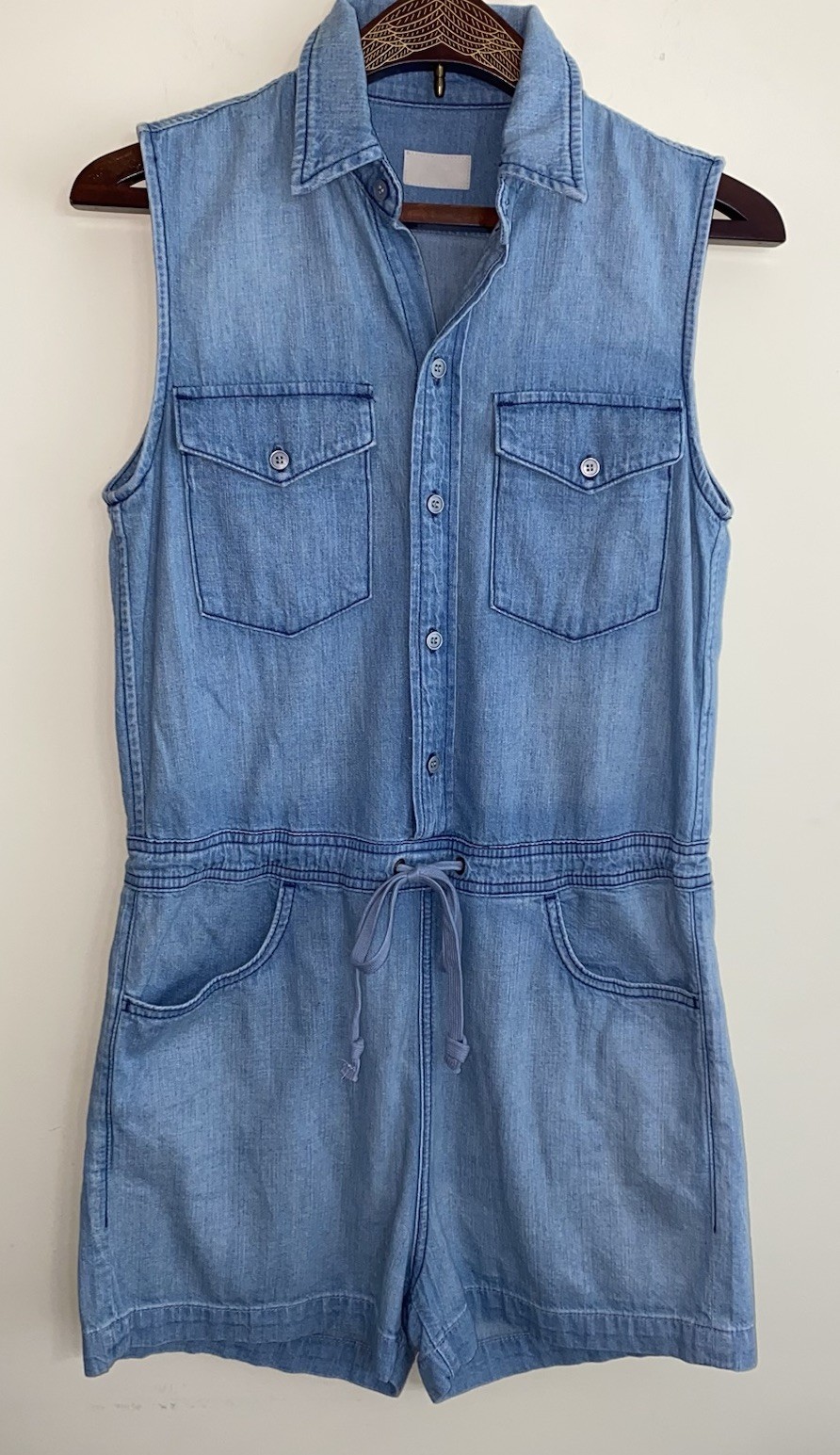 Mother Denim Sleeveless High Waisted Short Romper Light Blue Size XS