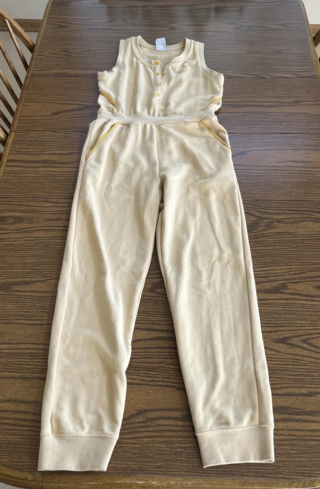 Nike Women’s Sleeveless One-Piece Jumpsuit Sz XL(fits M/L) Tan Yellow Pockets