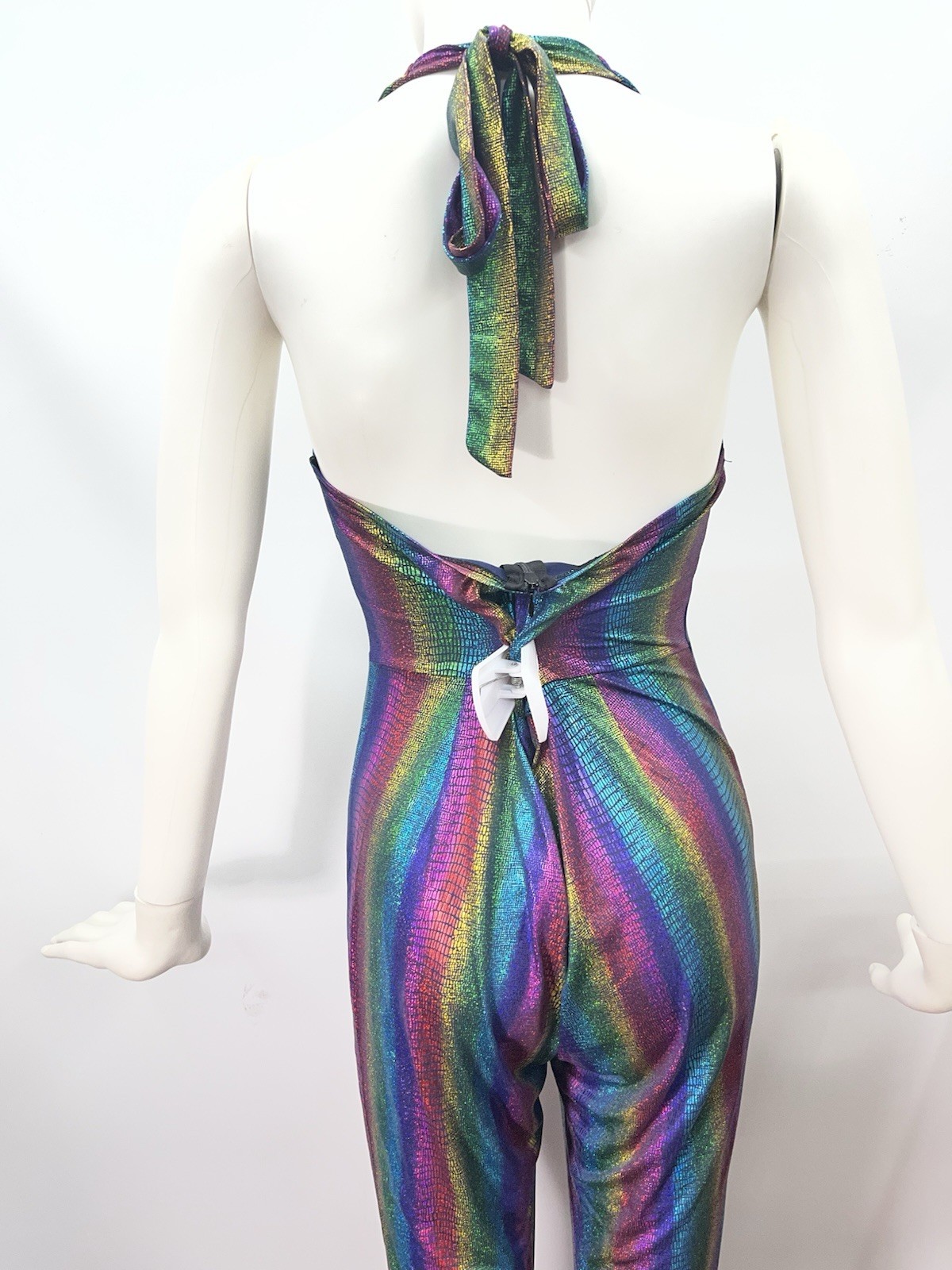 Rainbow Pride Jumpsuit Sz L Halter Bell Bottoms Iridescent Snake Print