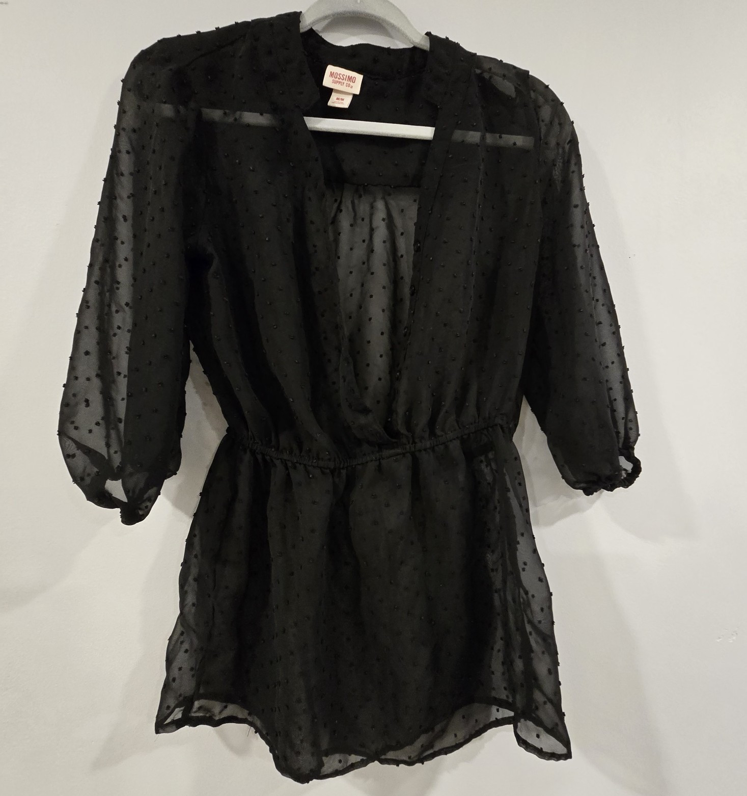 Mossimo Supply Co Black Sheer Polka Dot Romper 3/4 Sleeve M/M