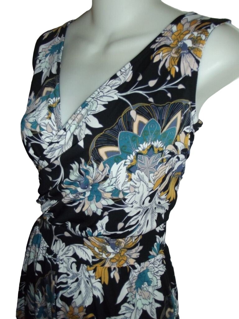G Giuliana XST Stretch Knit Jumpsuit high waist wide leg black floral (xs tall)