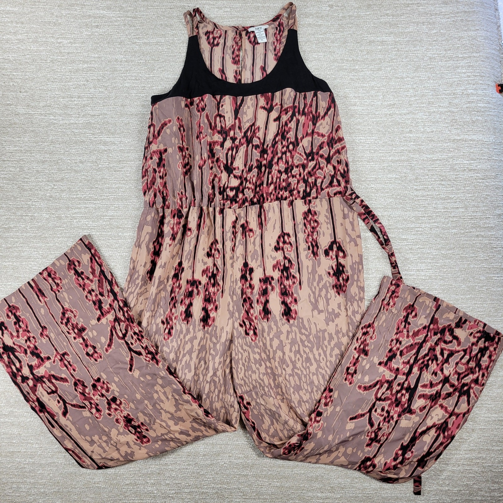 Bar III Floral Jumpsuit Womens XL Gypsy Pink Tan Watercolor Floral Racerback New