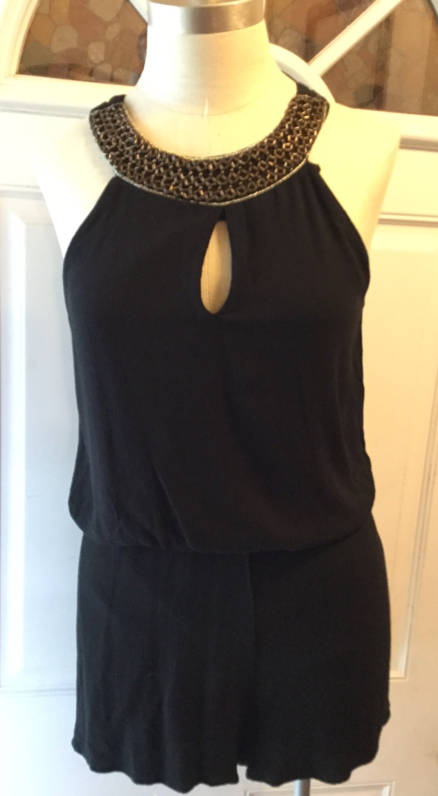 Charlotte Russe NWOT SEXY Black Lined keyhole Romper w/embellish Neck Design XS