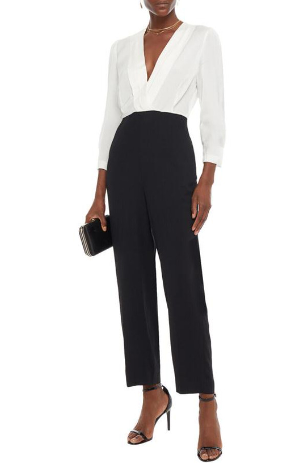 Sandro women’s jumpsuit black white V-neck viscose size 34 XS SFPCO00040