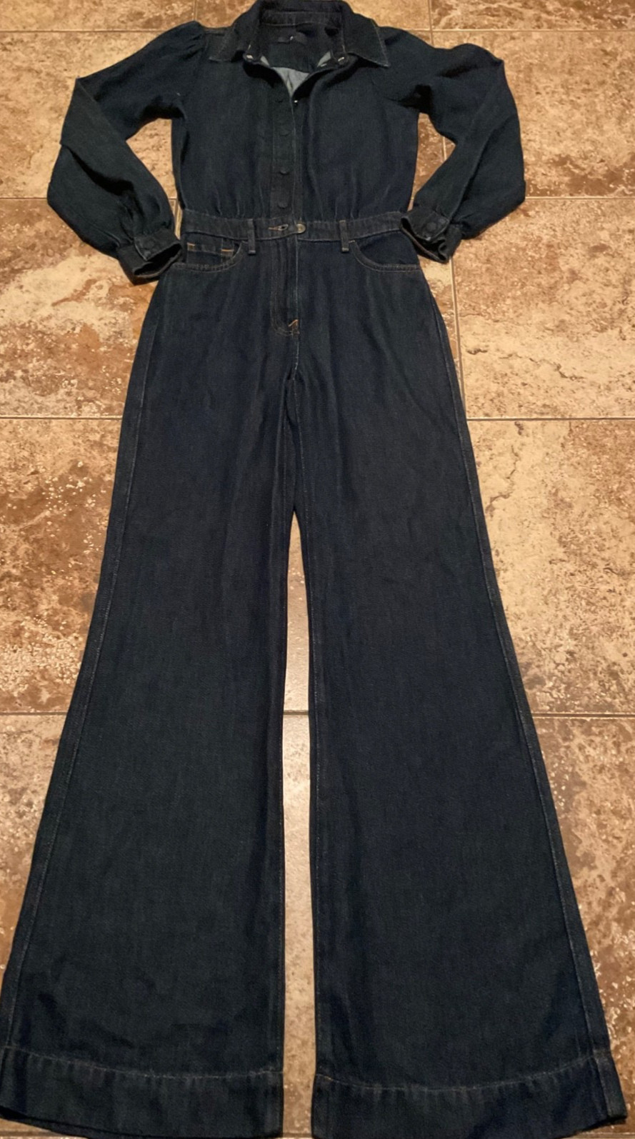7 FOR ALL MANKIND WOMENS WIDE LEG DENIM JUMPSUIT (SIZE UNKNOWN) DARK DENIM