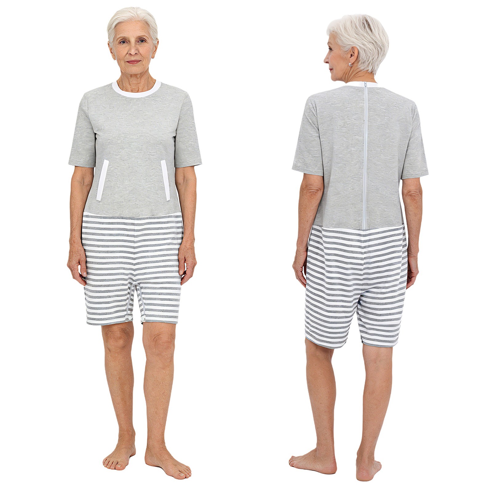 Womens Nightwear Adaptive Bodysuit Elderly Jumpsuit Buttoned Crotch Sleepwear