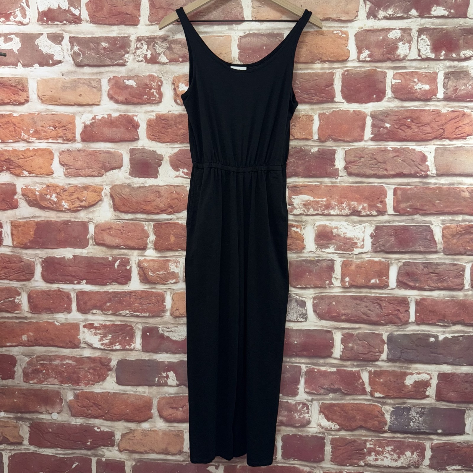 J Jill Tank Pants Jumpsuit Womens XS Plain Black Slubbed Wide Leg Pull On