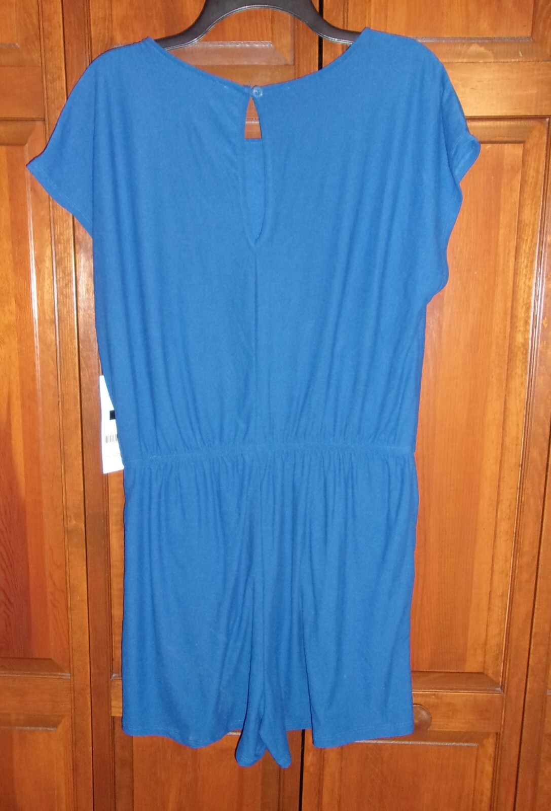 Just Be Romper Womens Blue SS Lightweight POCKETS Keyhole Back – 3X – NWT