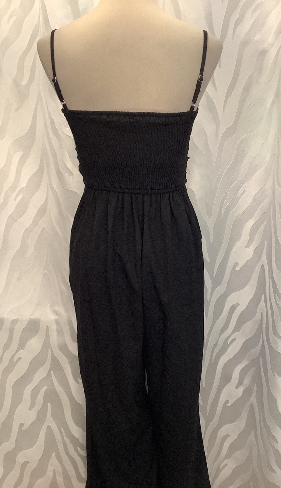 6 Days Women’s Black Pleated Front Shirred Back Wide Leg Jumpsuit Size S