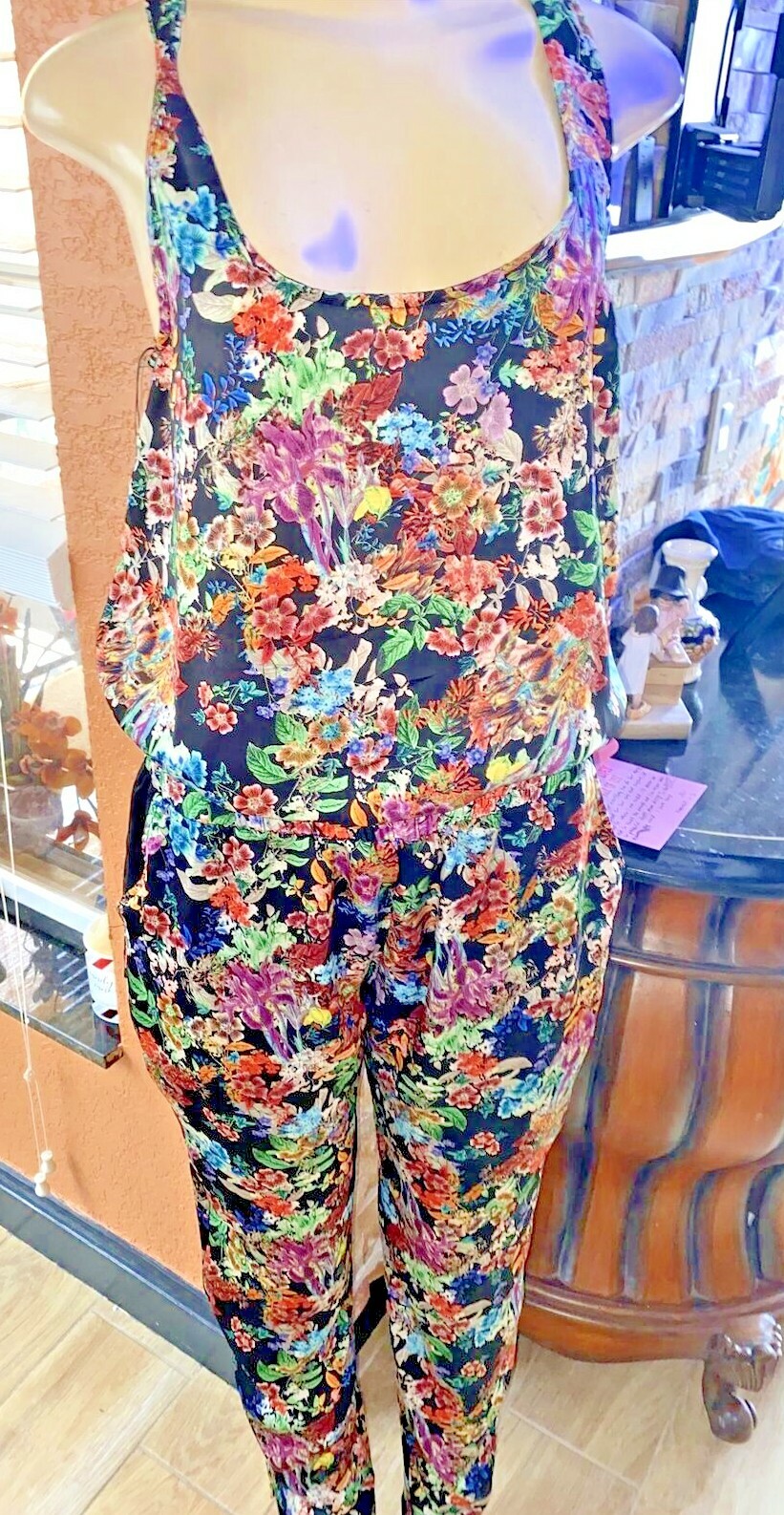 PULL & BEAR FLORAL CUT OUT BACK Jumpsuit SZ LARGE ZIPPER ANKLES bt