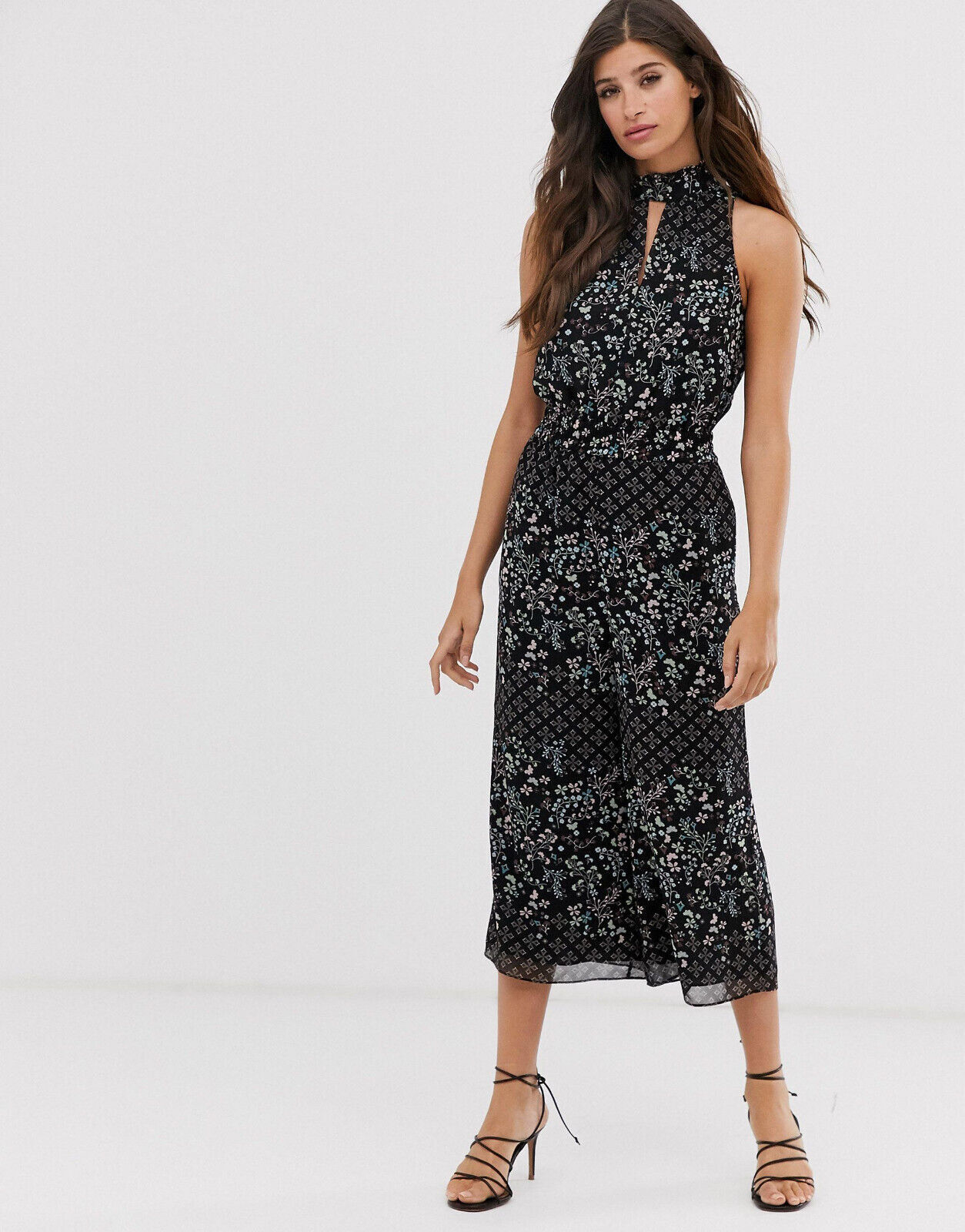 TED BAKER Hazel floral print ruffle high neck midi culotte dressy jumpsuit 2 10