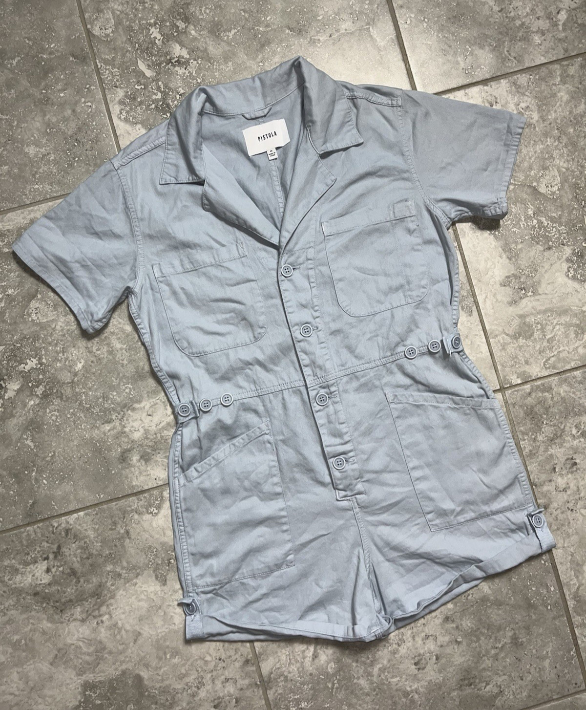 Anthropologie PISTOLA Parker Romper Short Sleeve Cuffed Jumpsuit Coveralls New M